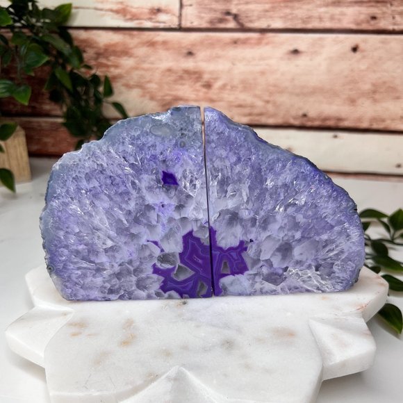 Other - 4" Purple Agate Crystal Bookend Pair - Geode Bookend - Boho Home Decor